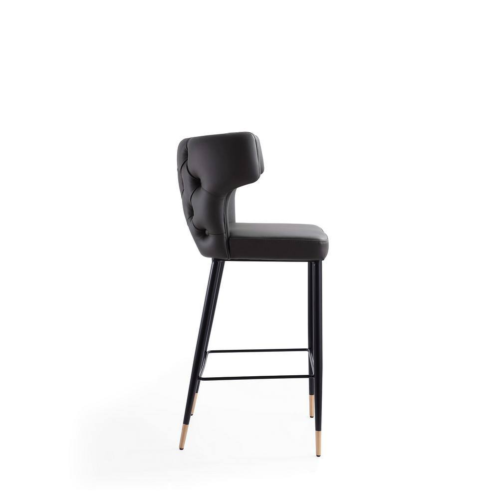Holguin Gray Leather and Ash Wood Bar Stool with Gold Detailing