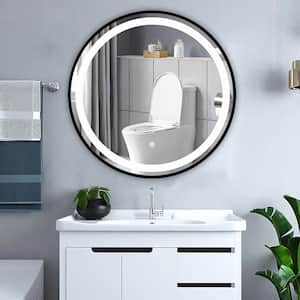 32 in. W x 32 in. H Round Black Framed Wall Mount Bathroom Vanity Mirror with LED Dimmable Anti-Fog