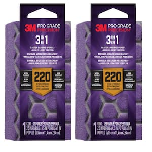 Pro Grade Precision 2.5 in. x 4.5 in. x 1 in. Fine 220 Grit 3-in-1 Sanding Sponge (2-Pack)