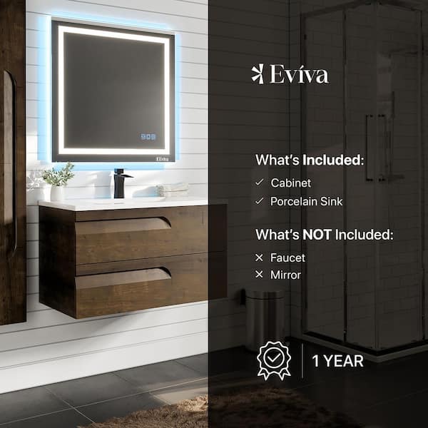 Eviva Joyous 36 in. W x 18 in. D x 22.5 in. H Floating Bath Vanity in Rosewood with White Porcelain Top