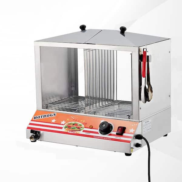 38 qt. Hot Dog Steamer with Bun Warmer Top Load Commercial Food Warmer in Silver for 100 Hot Dogs and 48 Buns