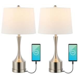 Cooper 26 in. Nickel Classic French Country Iron LED Table Lamp with USB Charging Port, (Set of 2)