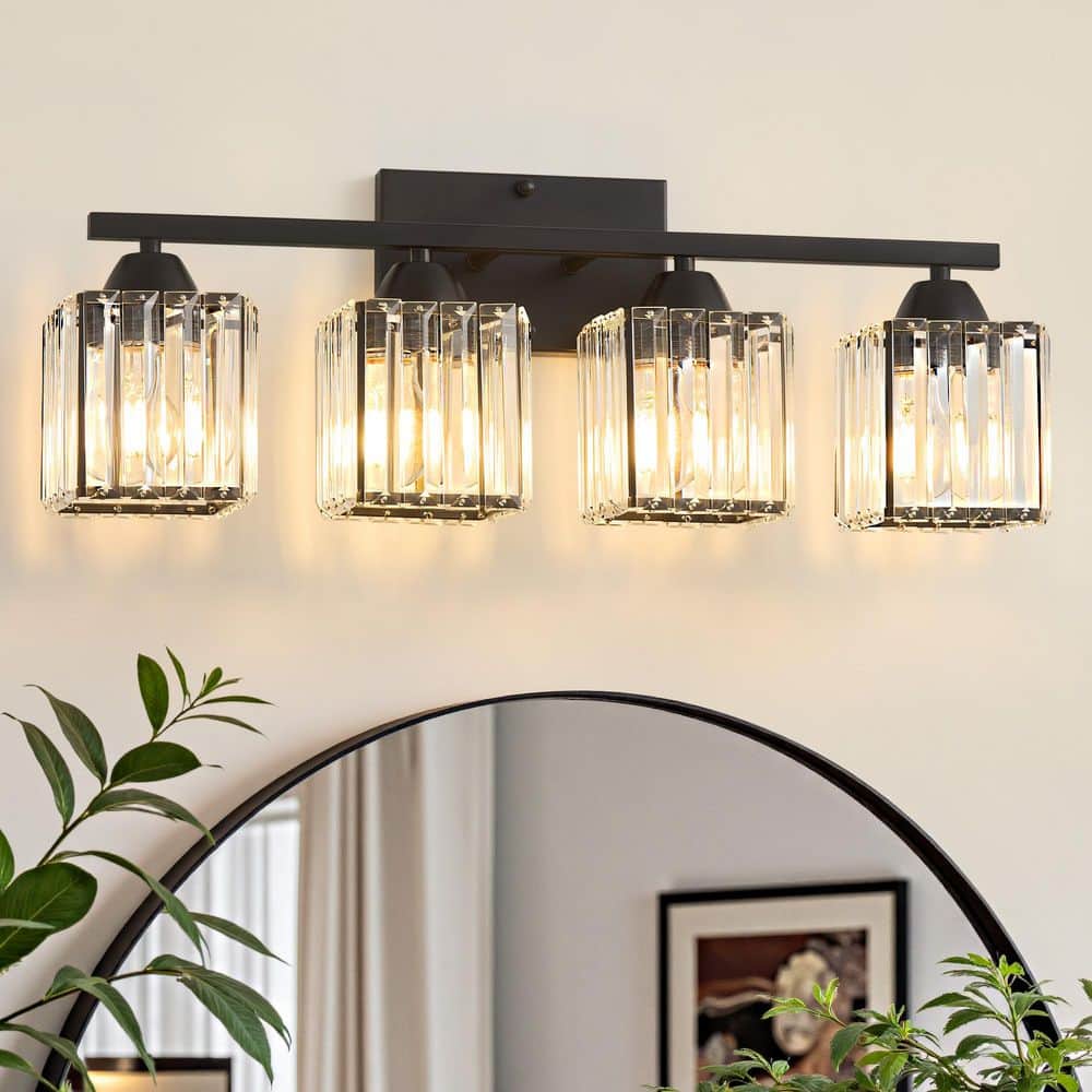 23.23 in. 4 Light Black Vanity Light with Crystal Shades, Modern Luxury Bathroom Vanity Light price history on PriceWatchPro