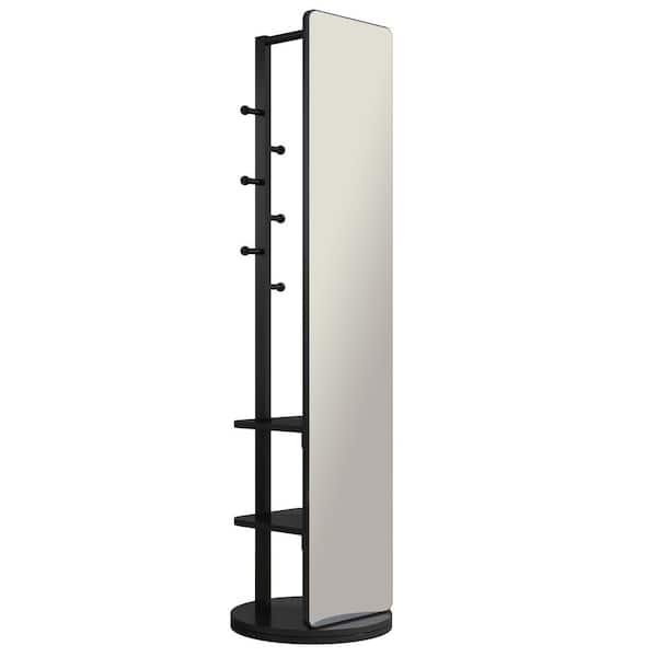 Black 19.69 in. W x 68.80 in. H Wood Full-Body Mirror, Coat Rack