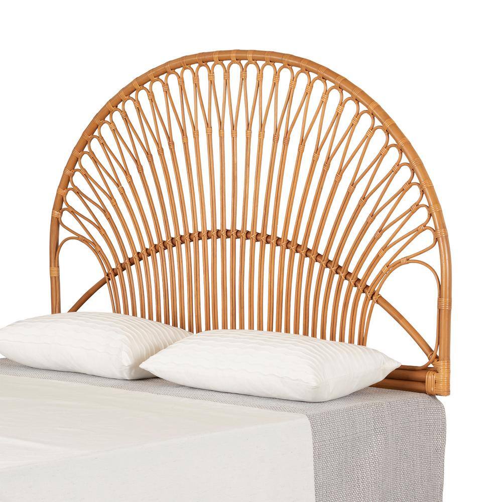 Beige Queen Exotic Tree Pattern Wicker Headboard