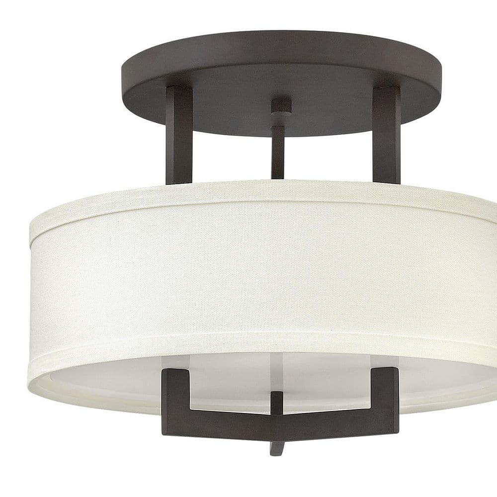 Buckeye Bronze 3-Light Semi-Flush Mount with Linen Shade