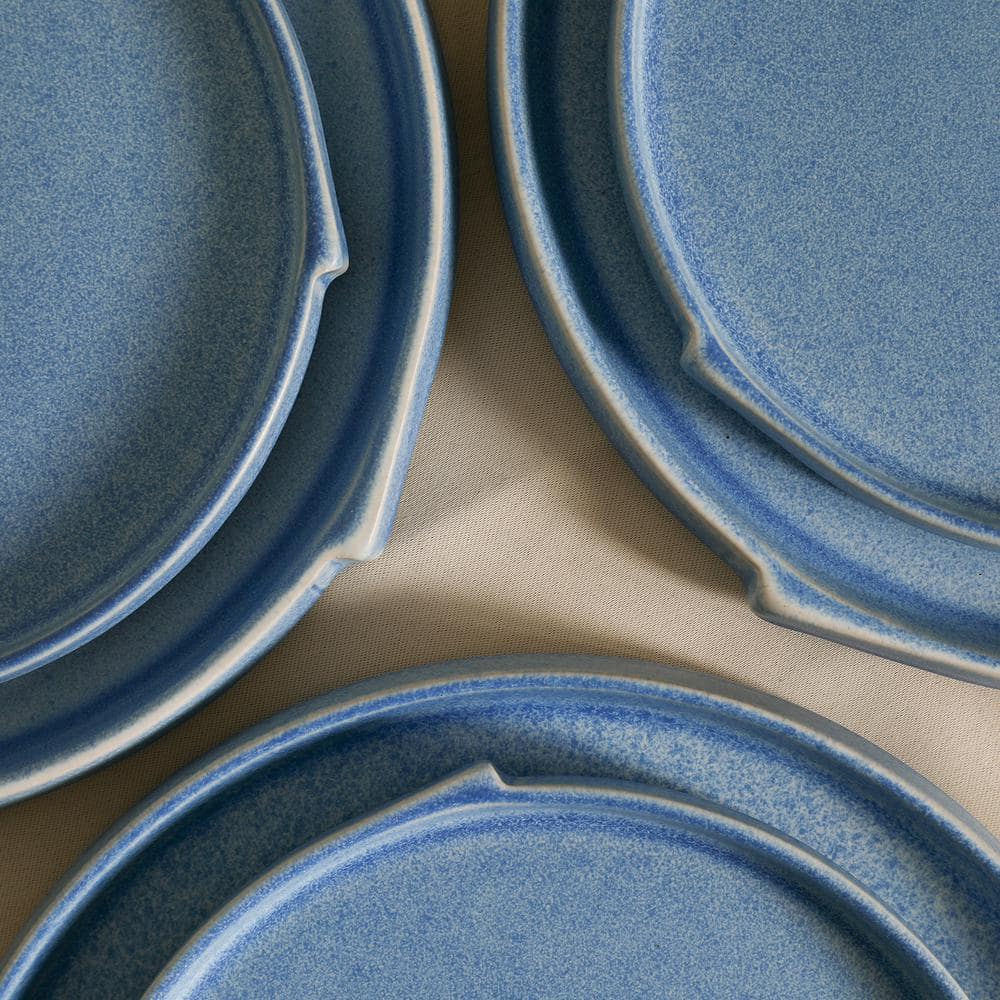 Blue Ceramic Minimalist Round Salad Plate Set, 7.4 inches, Set of Four