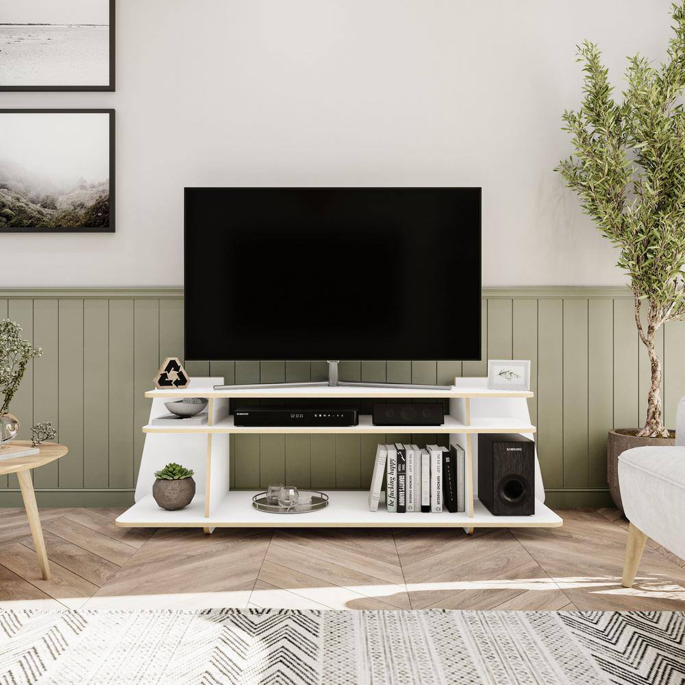 Polifurniture Ecofriendly Garden White and Light Brown TV Stand Fits TVs Up to 55 in. with Open Shelves