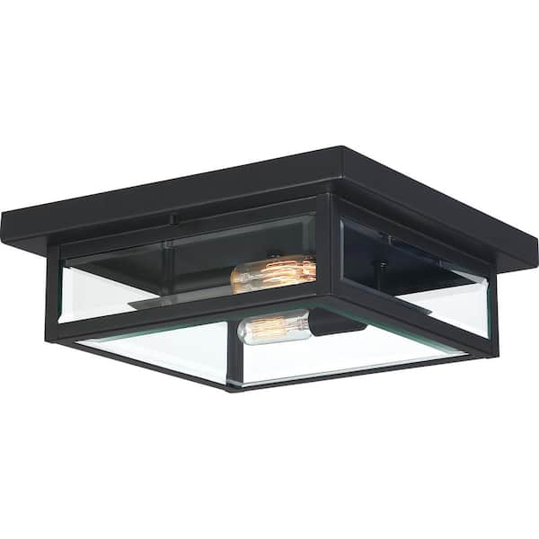 Quoizel Westover 2-Light Earth Black Flush Mount with Clear Beveled Glass