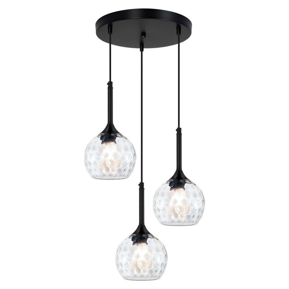 3-Light Matte Black Pendant Light Fixtures Over Island with Clear Hammered Glass Shade price history on PriceWatchPro