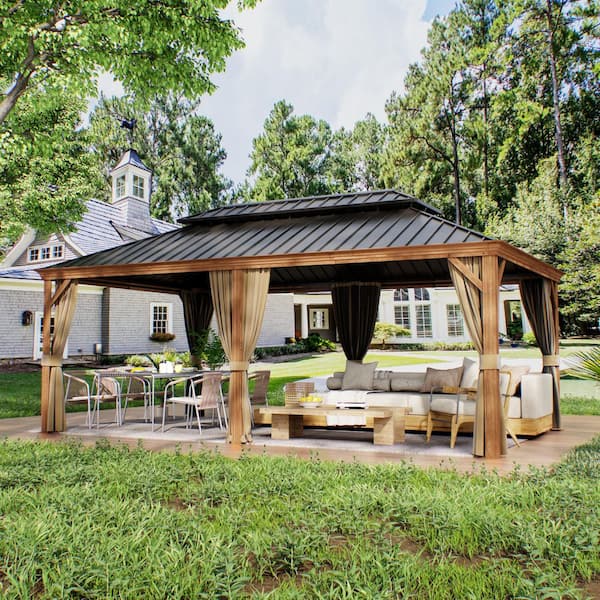 12 ft. x 20 ft. Aluminum Hardtop Outdoor Gazebo with Double Galvanized Steel Roof,Included Mosquito Netting and Curtains