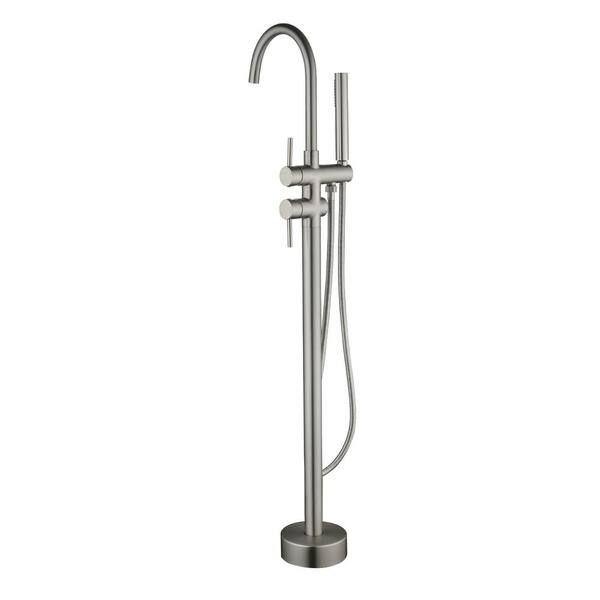 Unbranded Floor Mount Bathtub Faucet Freestanding Tub Filler 2-Handle Claw Foot Tub Faucet with Hand Shower in Brushed Nickel