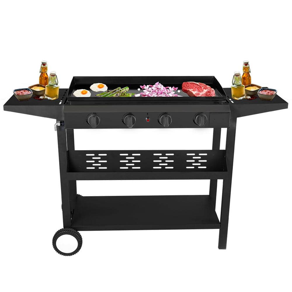 Alpulon 4-Burner Foldable Outdoor Propane Gas Grill in Black with Wheels