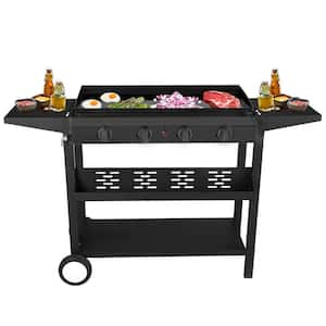 4-Burner Portable Propane Gas Grill in Black with Griddle Top