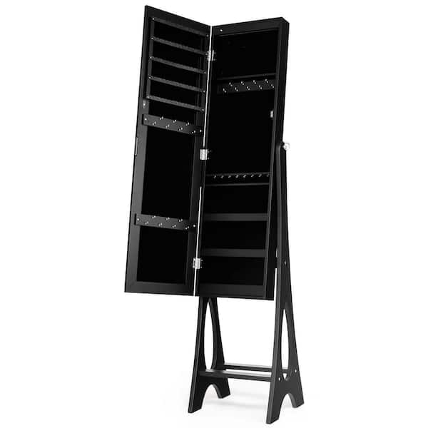 Costway 61 in. Black LED Jewelry Armoire Cabinet with Bevel Edge Mirror Organizer Mirrored Standing New