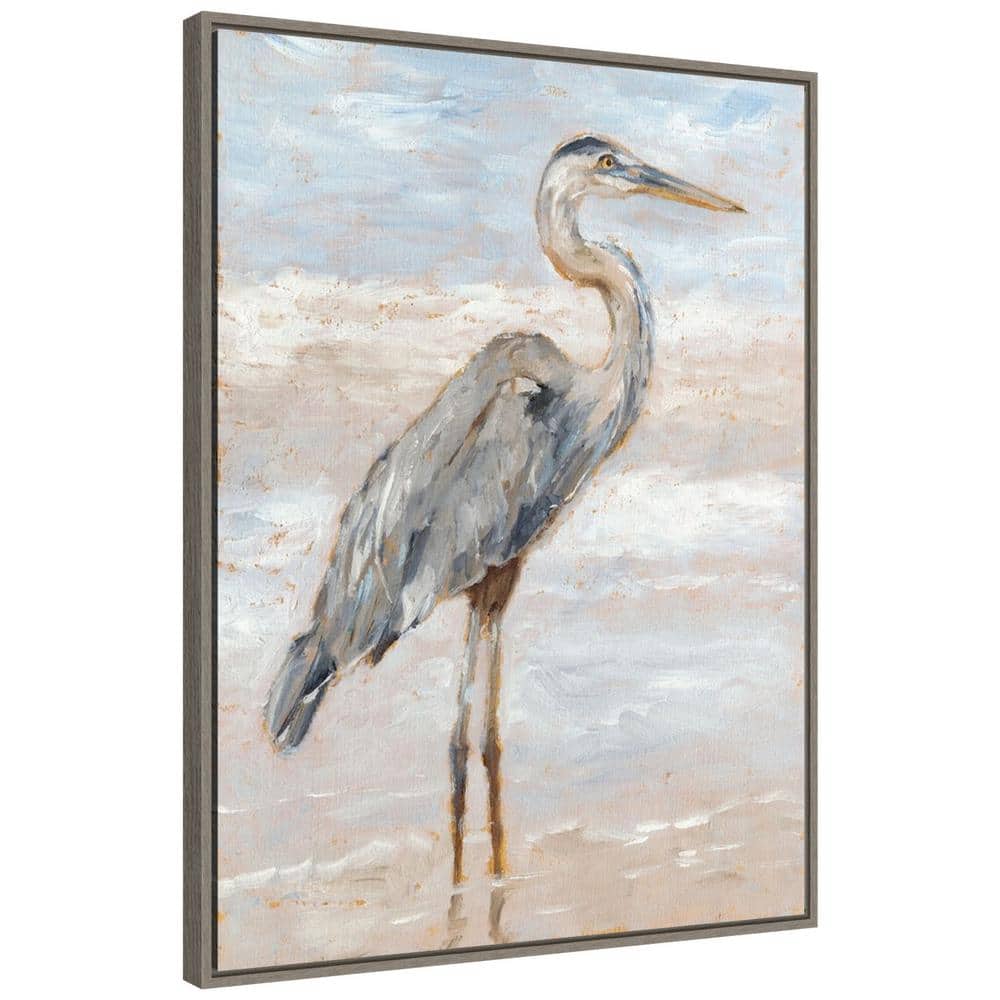 Beach Heron I Canvas Print with Sylvie Greywash Floater Frame
