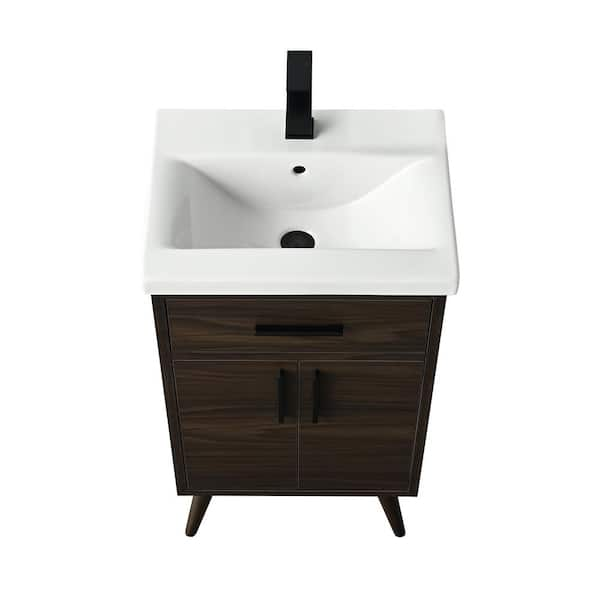 Nelson 20 in. W x 15.7 in. D x 34 in. H Bath Vanity in Dark Walnut with White Ceramic Top