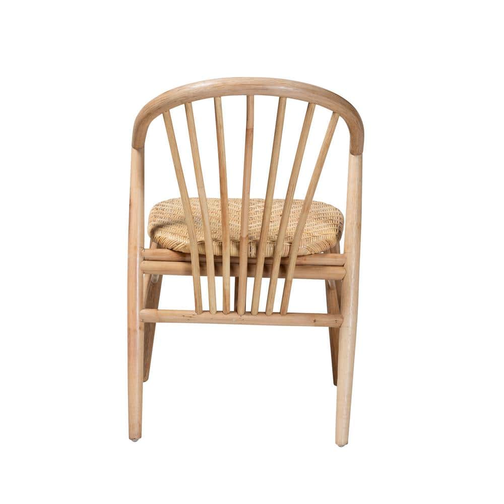 Bohemian Mid-Century Natural Brown Rattan & Cane Side Chair