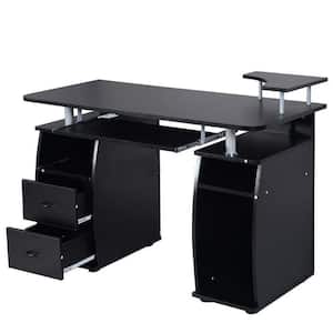 45 in. W Retangular Black Wood 2-Drawer Computer Desk with Shelving
