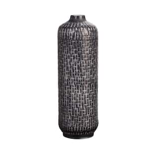 21 in. Embossed Metal Cylinder Vase