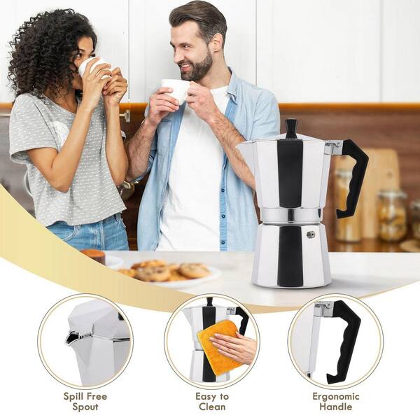 cadeninc 3-Cup Silver Aluminum Stovetop Espresso Maker Rain