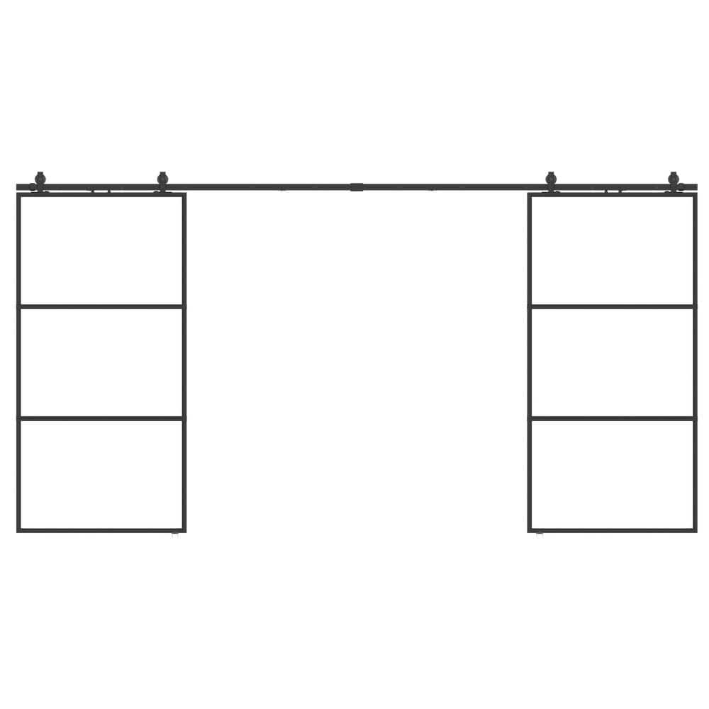 84 in. x 84 in. Full-lite Clear Glass Black Metal Frame Double Sliding Barn