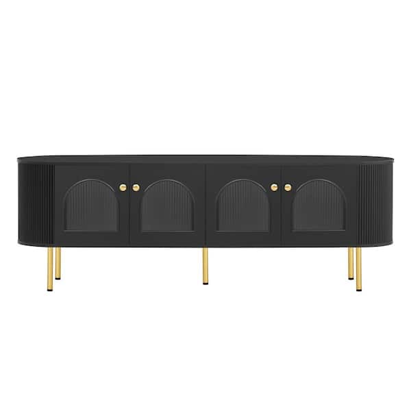 70.8 in. W x 15.7 in. D x 23.6 in. H Black Linen Cabinet with Metal Legs, Handles and TV Stand for TV up to 80 in.