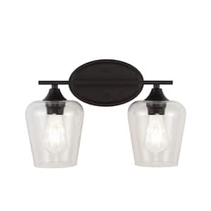 Jayne 15.75 in. 2-Light Oil Rubbed Bronze Iron/Glass Cottage Rustic LED Vanity Light
