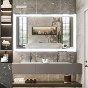 60 in. W x 36 in. H Large Rectangular Metal Framed Dimmable AntiFog Wall Mount LED Bathroom Vanity Mirror in Black