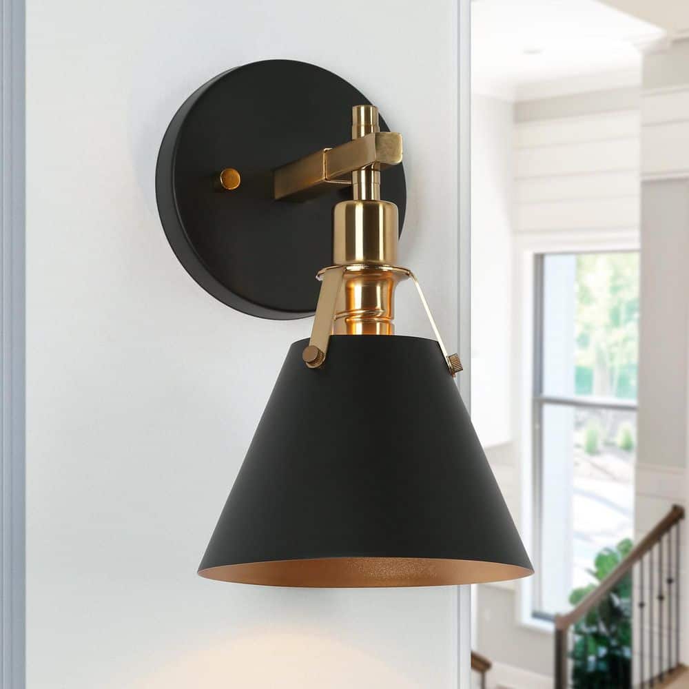 Classic 6 in. 1-Light Black Small Wall Sconce with Open Bell Metal Shade, Vintage Plated Brass Bathroom Vanity Light price history on PriceWatchPro