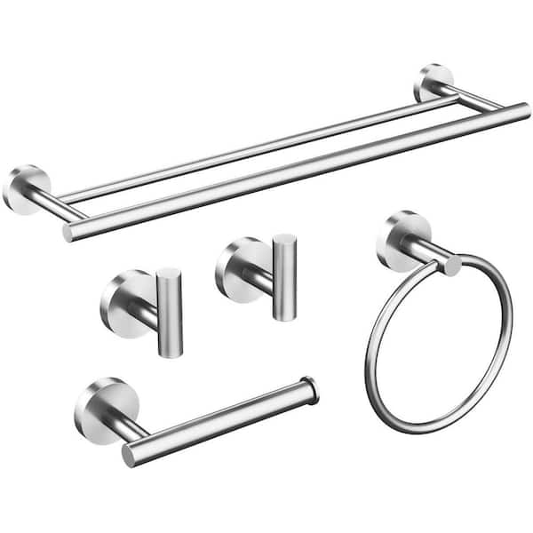 Interbath 5-Piece Bath Hardware Set with Towel Ring Toilet Paper Holder Towel Hook and Towel Bar in Stainless Steel Brushed Nickel