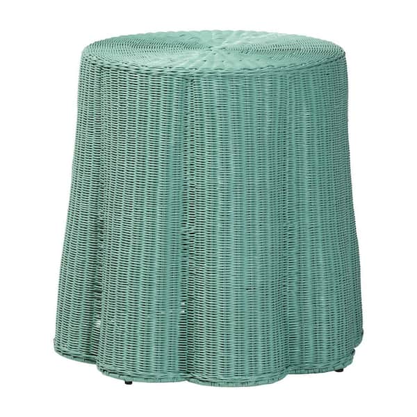 Palm 28 in. Teal Green Round Rattan Wicker Console Table