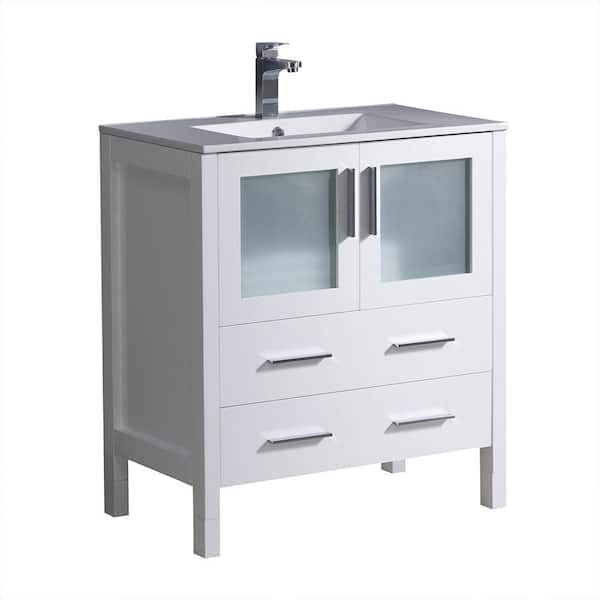 Fresca Torino 30 in. Bath Vanity in White with Ceramic Vanity Top in White with White Basin