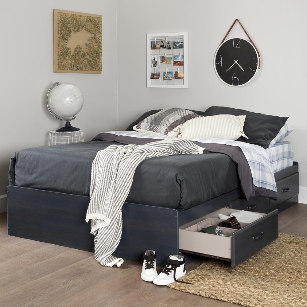 Blueberry Full Platform Bed with 3 Storage Drawers