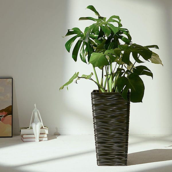 Primehome Garden 2-Pack 22 in Black Square Planters, Tapered Plastic Pots  with Modern Wavy Finish for Trees and Plants HD-VANK-FPS-2 - The Home Depot