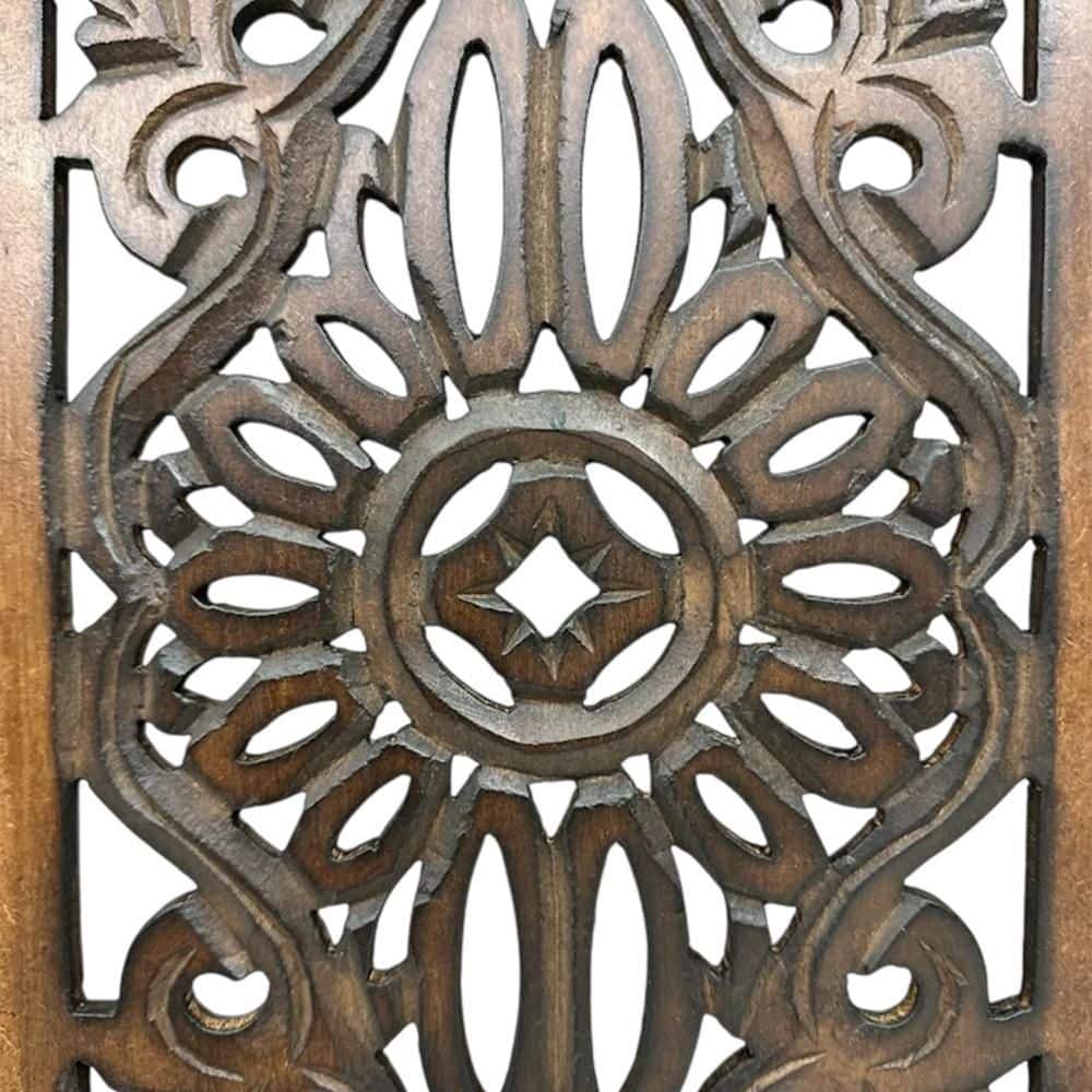 Rustic Brown Hand Carved Wooden Wall Panels, Set of Two