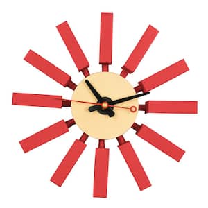 Vdara Red Analog Wood Non-Ticking Wall Clock