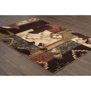 36" x 59" A28 LODGE CABIN RUG Grizzly Coyote Fox Raccoon Fur Runner Area Rug 
