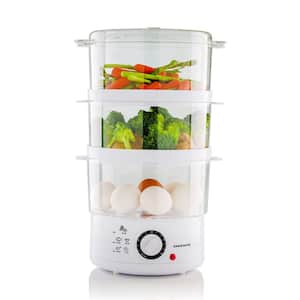 3-Tier Electric Steamer for Vegetables and Food with Timer, 7.5-Quart, 400-Watts, Auto Shut-Off Feature, White (FS53W)