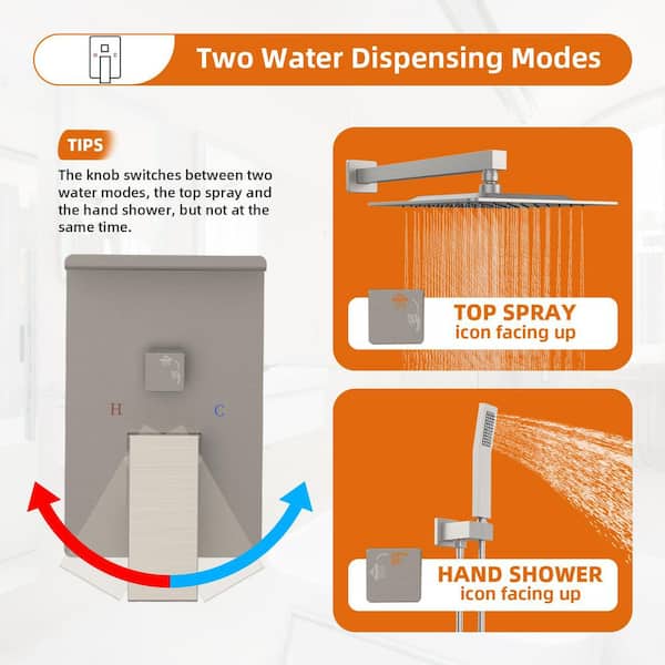 Rainfall Single Handle 1-Spray Shower Faucet ‎2.2 GPM with Square 10 in. Shower Head, Pressure Balance in Brushed Nickel