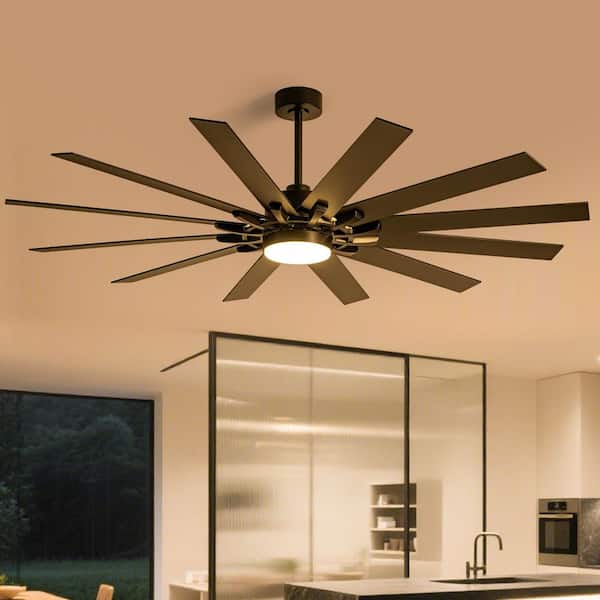Fanora 72 in. 12-Blade Black Low Profile Standard Ceiling Fan with