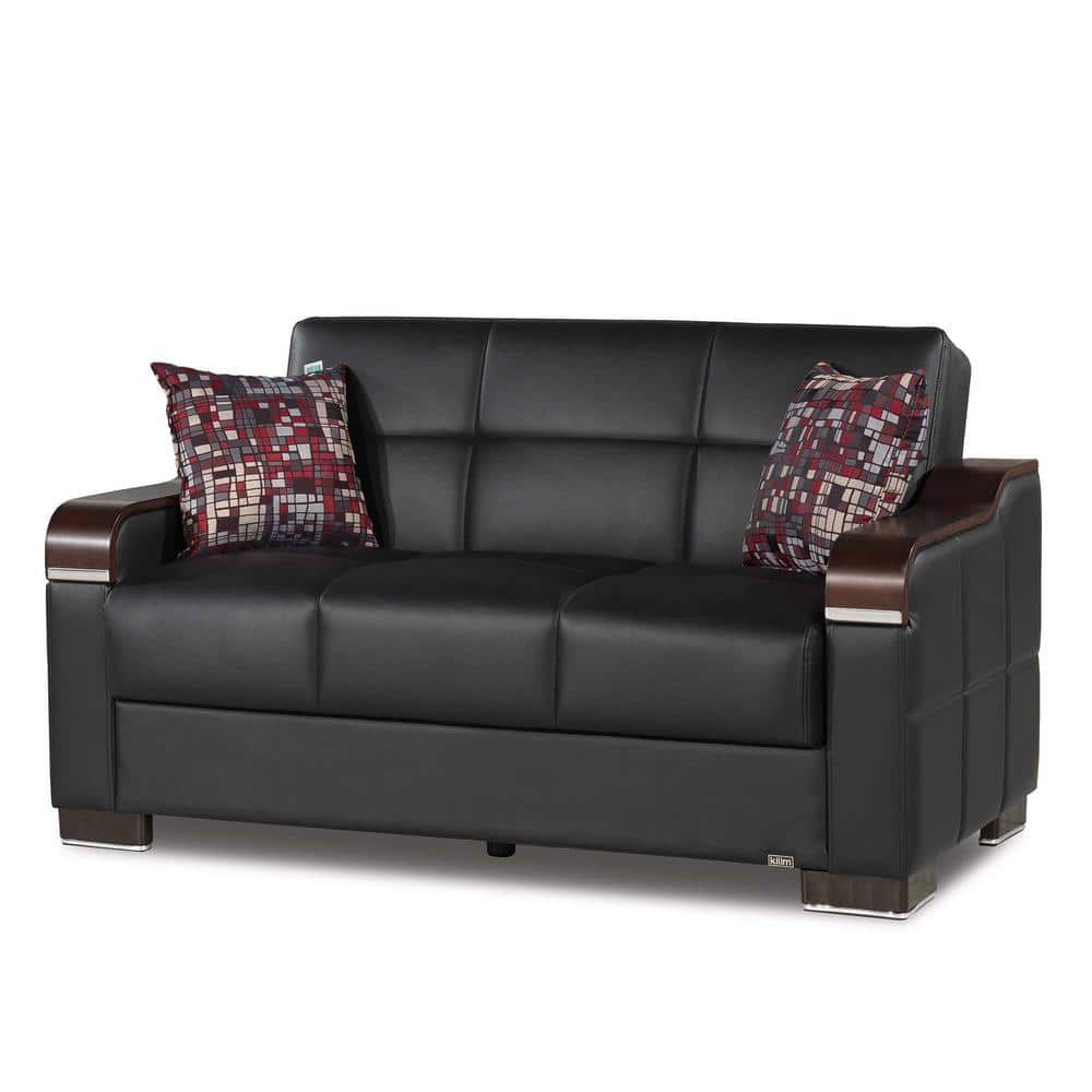 Ottomanson Fontana Collection Convertible 62 In Black Leatherette 2   Black Ottomanson Loveseats Fon Blk Pu Ls 64 1000 