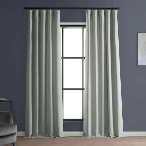 Exclusive Fabrics & Furnishings Portrait Grey Italian Faux Linen Room Darkening Curtain - 50 in. W x 96 in. L (1 Panel)