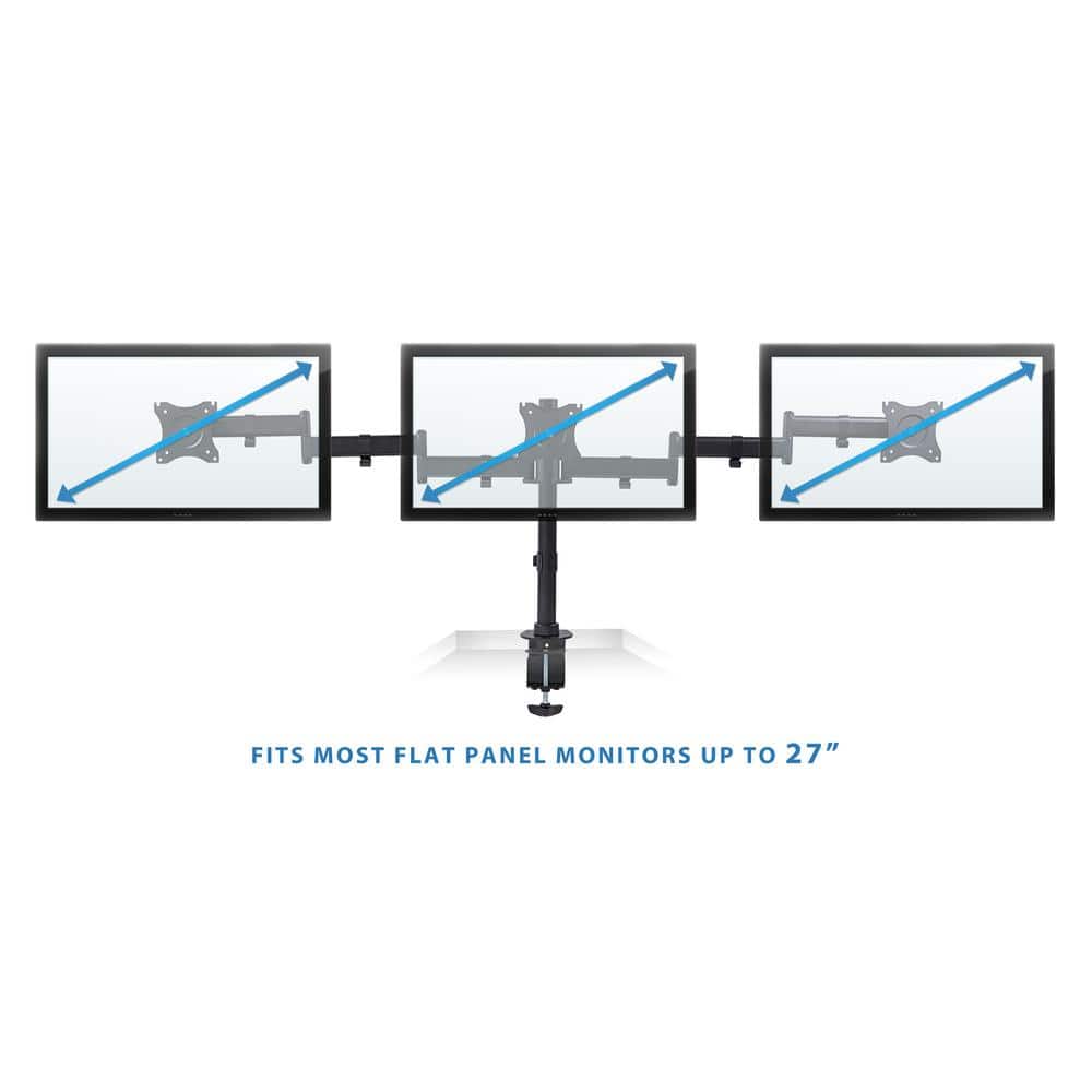 Black Adjustable Triple Monitor Desk Mount with Steel and Aluminum Arms