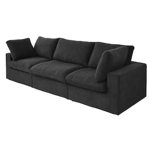 120.45 in. Modular Square Arm 3-Piece 30% Linen Down Filled Seperable 3-Seater Rectangle Sectional Sofa Couch in Black