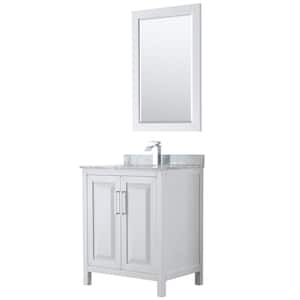 Daria 30 in. Single Bathroom Vanity in White with Marble Vanity Top in Carrara White and 24 in. Mirror