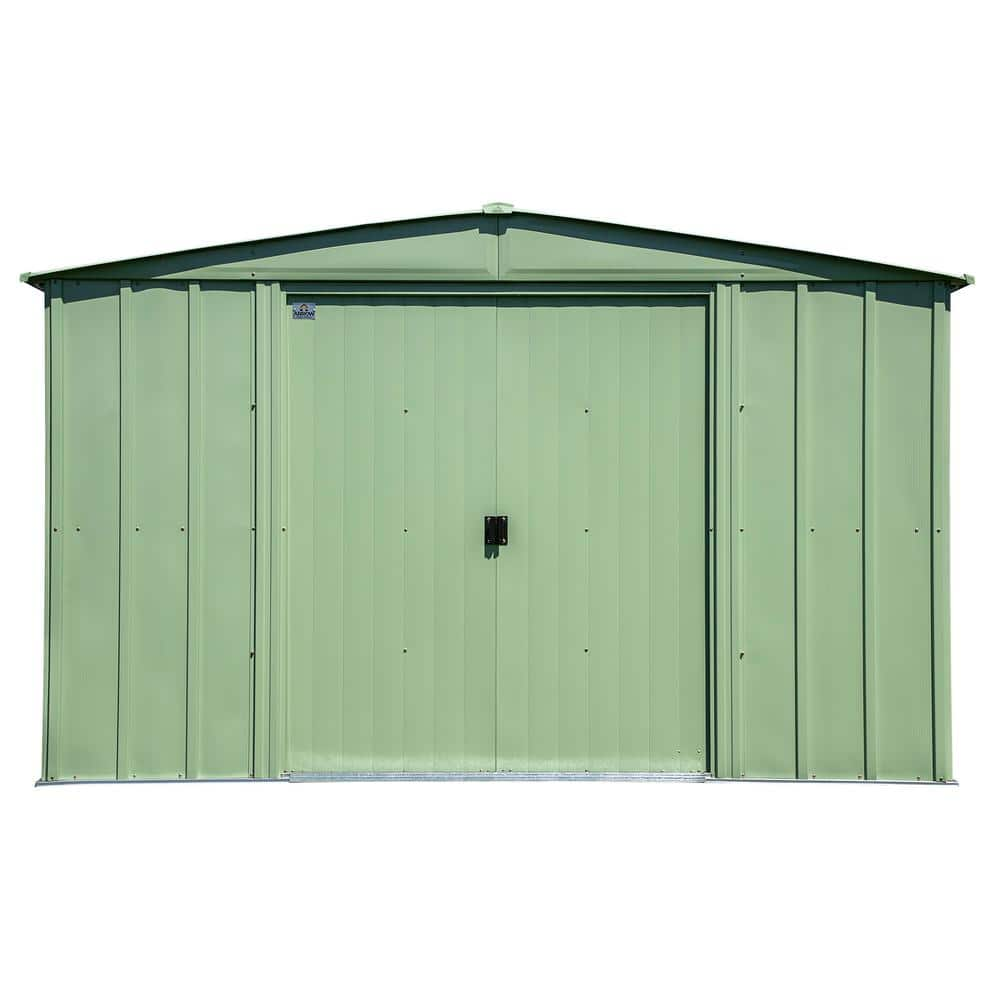 Arrow 10 ft. x 14 ft. Green Metal Storage Shed With Gable Style Roof ...