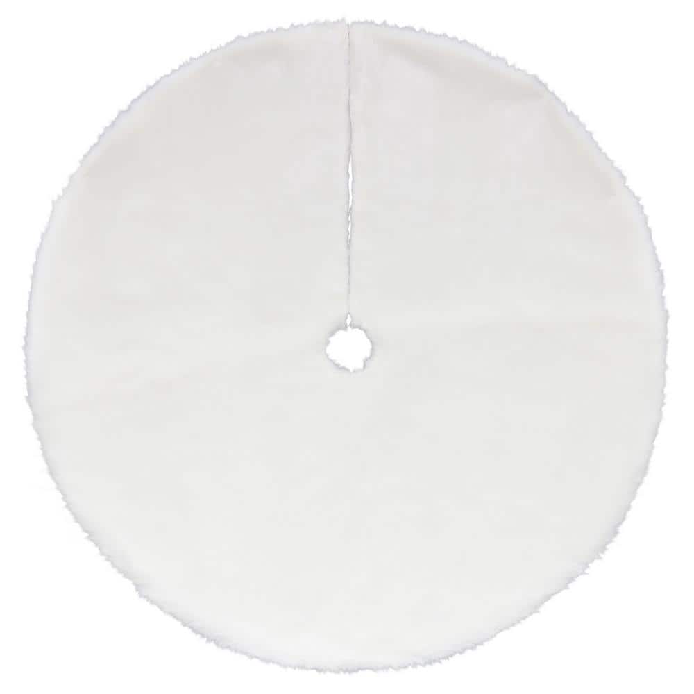 Fits Any Size Tree White-48inch Lamin Christmas Tree Skirts Faux Fur Large Plush White Round base Mat Xmas Decorations for Your Christmas Tree 
