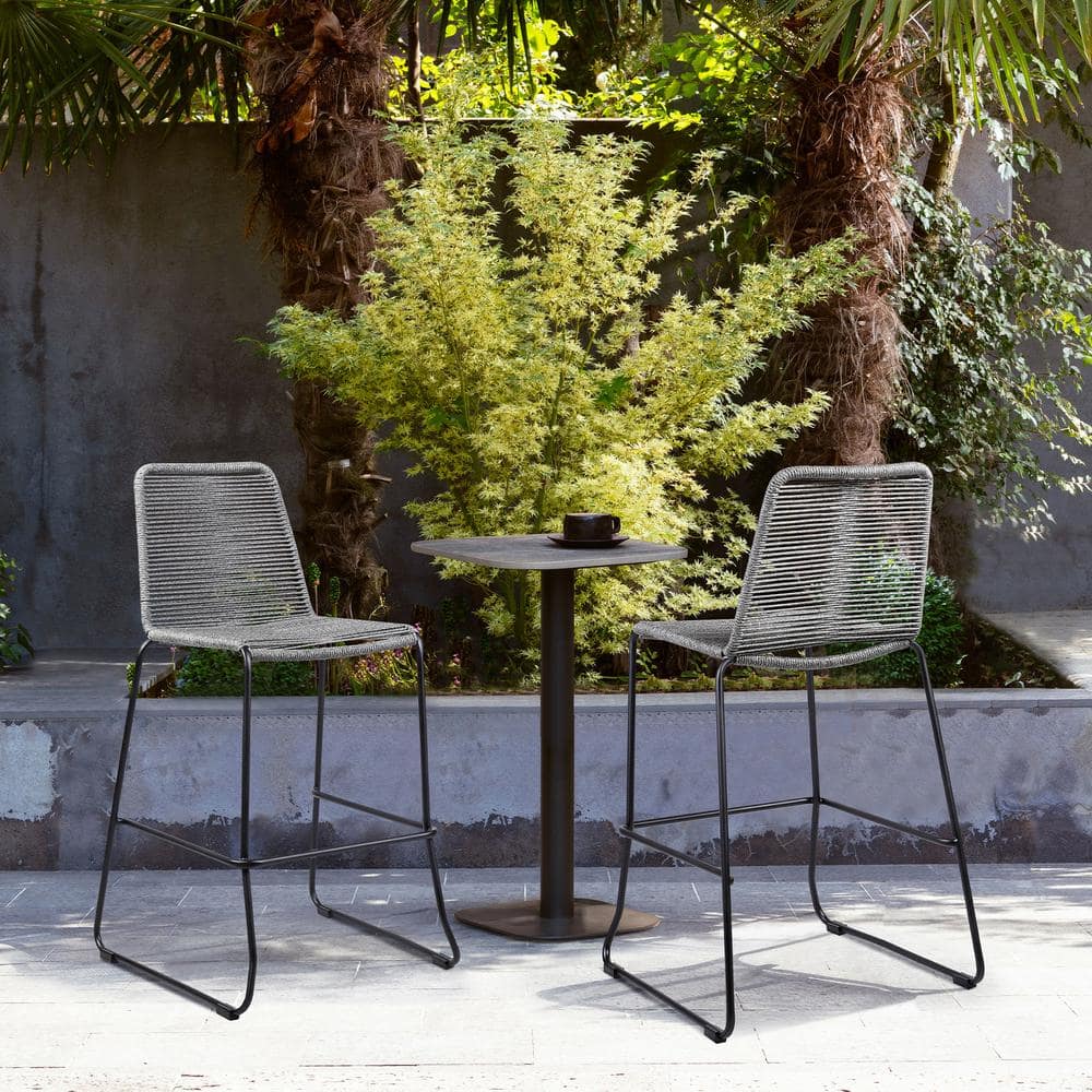 Shasta 30 in. Outdoor Metal and Grey Rope Stackable Barstool (Set of 2)