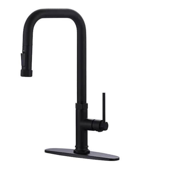 ARCORA Single Handle Pull Down Sprayer Kitchen Faucet in Black